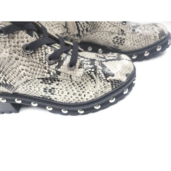 Schutz Studded Snake-Print Leather Combat Boots - NEW 6.5 - Picture 9 of 11